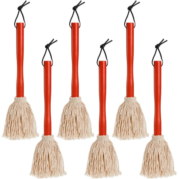 6 Pack 12" BBQ Sauce Basting Mops, Roasting or Grilling Mop, Cotton Fiber Head and Hardwood Handle, Grill Mop for Barbeque, Marinade, Smoking Steak Glazing