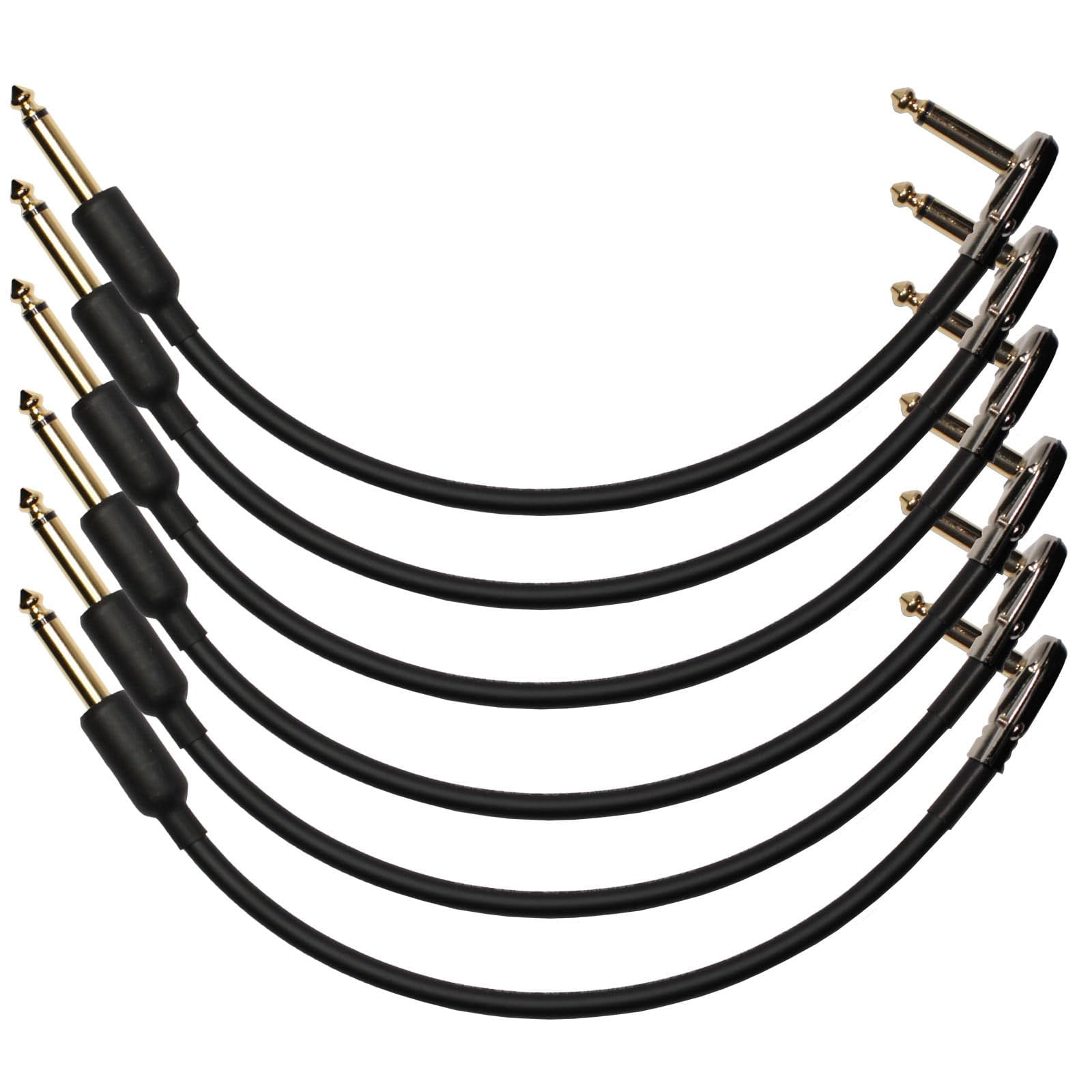 6-Pack 12" Castline Gold Mogami 2524 Guitar Pedal Board Effects Switcher Patch Cable 1/4 TS Low Profile and Short Barrel Connectors