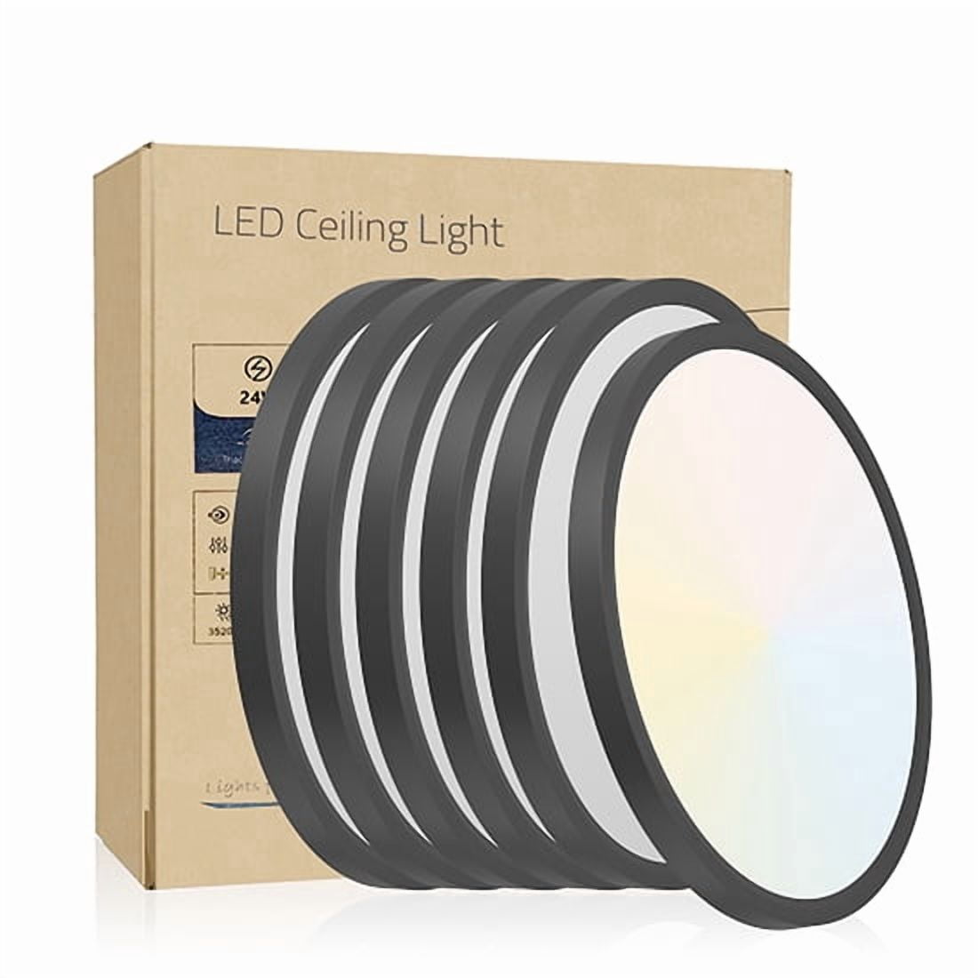 6-Pack 12" Dimmable LED Flush Mount Ceiling Light, 2700K-6500K Adjustable, 24W, 2880 Lumens, Modern Ultra-Thin Round Fixtures for Bedroom, Kitchen, Hallway, Basement & Closet, Black