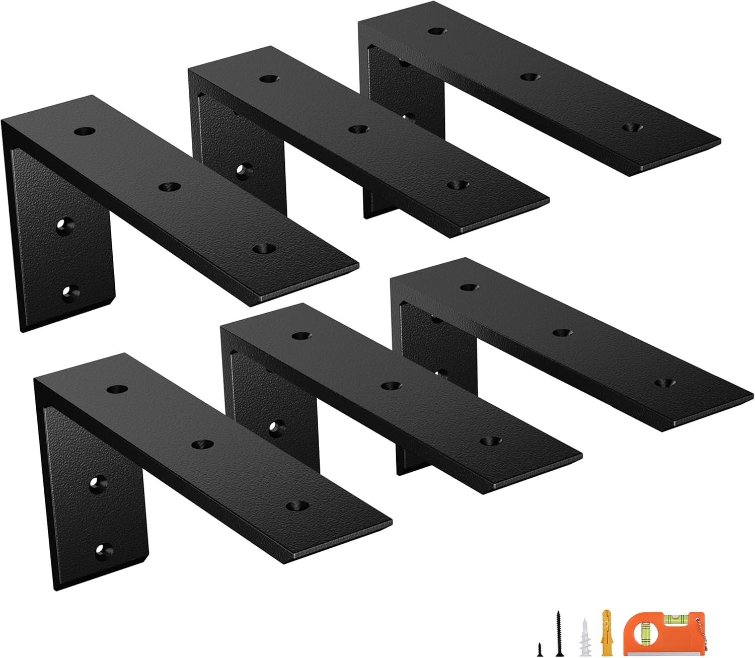 6-Pack 12 Inch Countertop Support Brackets, Heavy Duty L Brackets for Quartz/Wood/Laminate/Granite Countertops | 3/8" Thick Metal Steel | Frosted Black Powder Coated