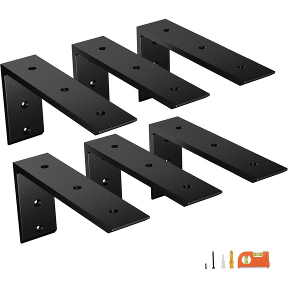 6-Pack 12 Inch Countertop Support Brackets, Heavy Duty L Brackets for Quartz/Wood/Laminate/Granite Countertops | 3/8" Thick Metal Steel | Frosted Black Powder Coated