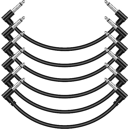6 Pack 12 Inch Guitar Patch Cables - Black Pedal Effect Cord,1/4" TS Right Angle