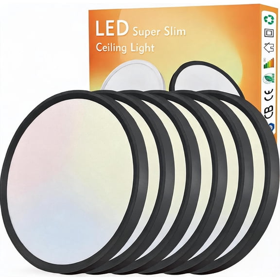 6 Pack 12 Inch LED Flush Mount Ceiling Light 24W 2520 LM 3000K 4000K 6000K CCT Selectable Super Slim Round Flat Panel