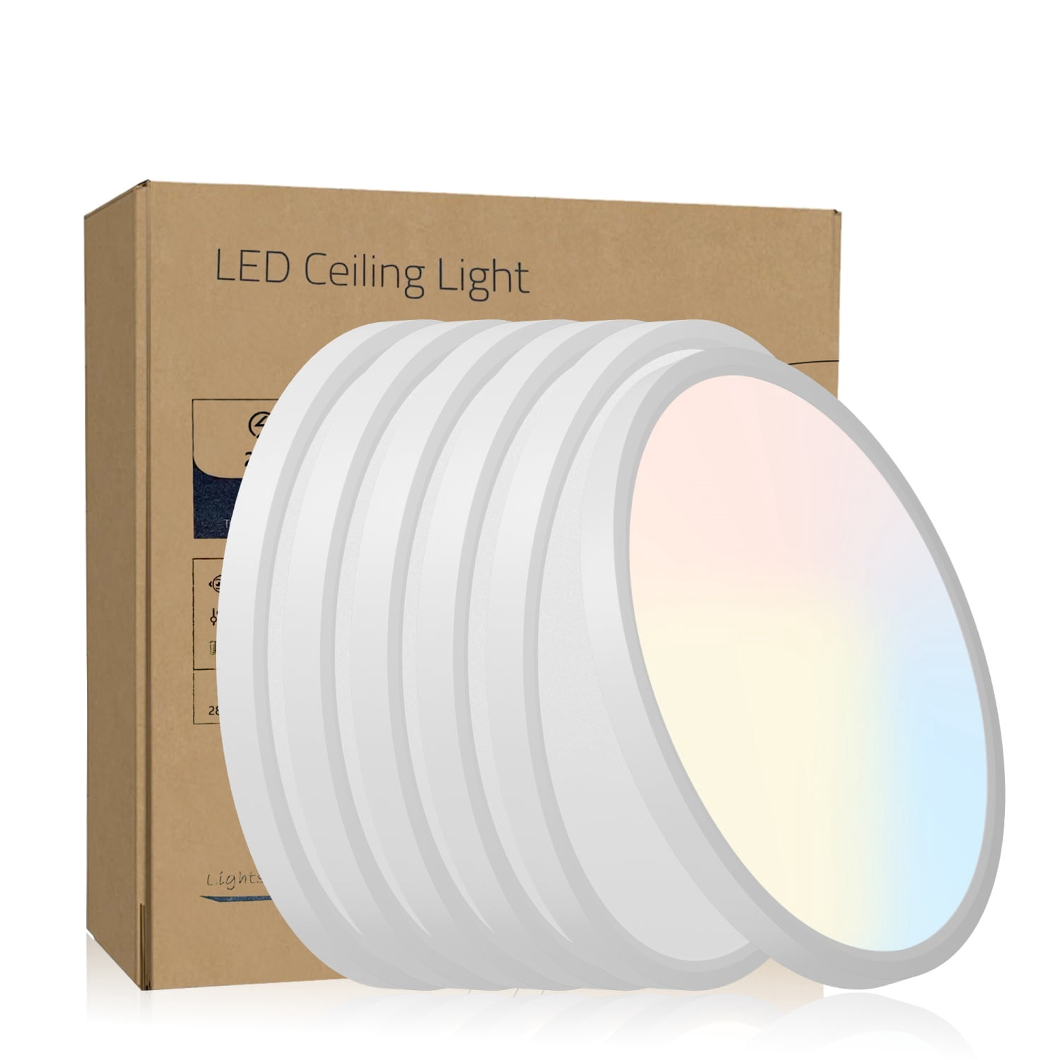 6-Pack 12-Inch LED Flush Mount Ceiling Light Fixture, 2880 Lumens Round Panel, 5-CCT Color Selectable (2700K-6500K), Dimmable for Bedroom Kitchen Hallway Basement Closet (White)