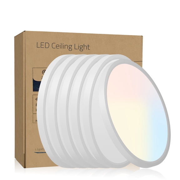 6-Pack 12-Inch LED Flush Mount Ceiling Light Fixture, 2880 Lumens Round Panel, 5-CCT Color Selectable (2700K-6500K), Dimmable for Bedroom Kitchen Hallway Basement Closet (White)