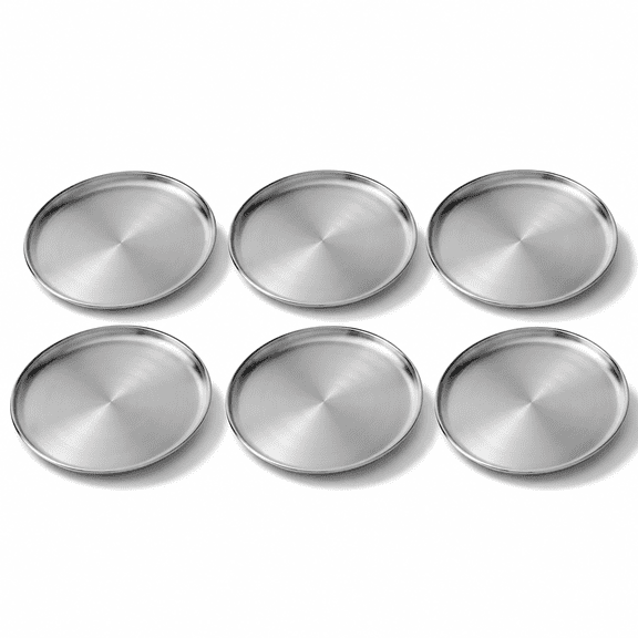 6 Pack 12 Inch Stainless Steel Dinner Plates Double Layer Round Metal Brushed For Picnic Camping Party (size/model)