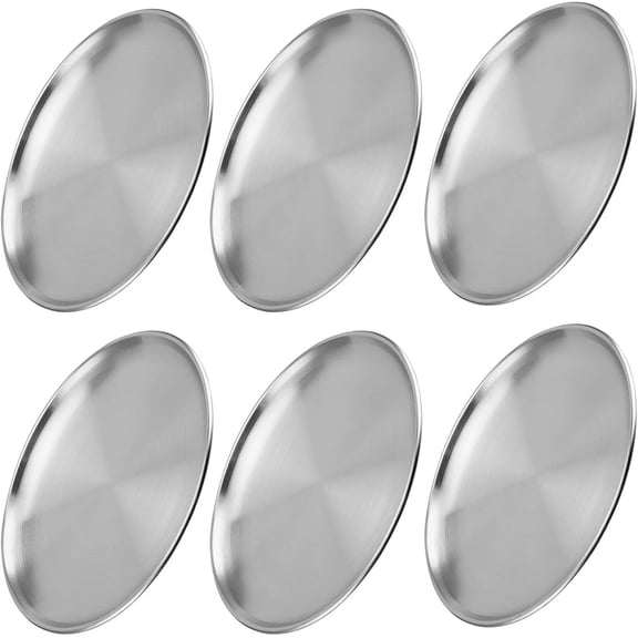 6 Pack 12 Inch Stainless Steel Dinner Plates, Double Layer round Metal Plates, S