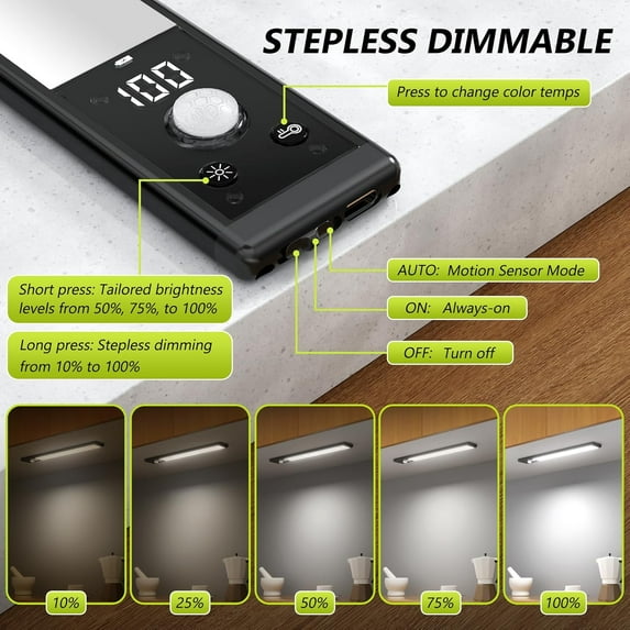 6 Pack 12 Inch Under Cabinet Lights with Digital Display, Rechargeable ...