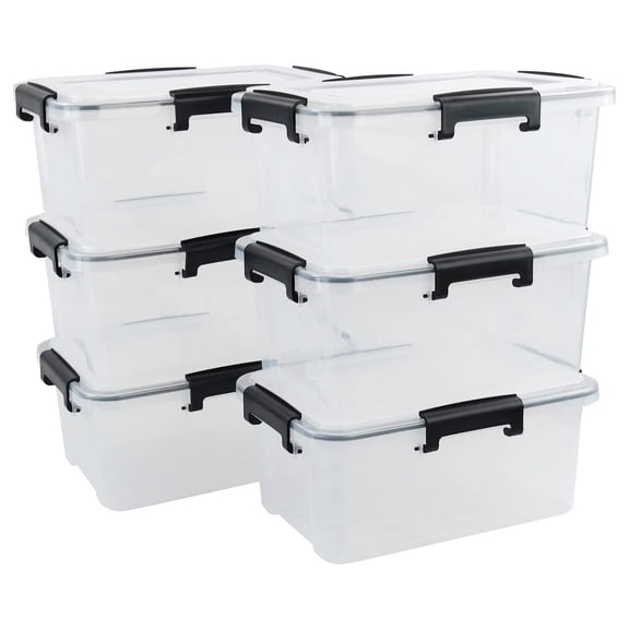 6-Pack 12 Quart Clear Storage Latching Box, Plastic Box with Lid
