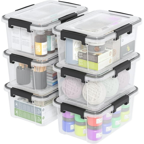6-Pack 12 Quart Stackable Storage Bin with Latching Lid and Tight Seal, Plastic Airtight Storage Container Box, Clear