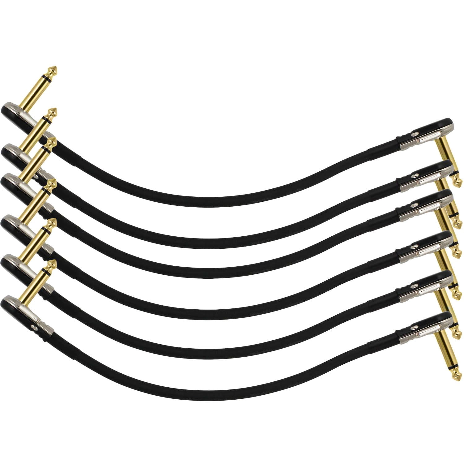 6-Pack 12" S-Shape Castline Gold Mogami 2524 Guitar Pedal Board Patch Cable TS Low Profile Pancake Connector