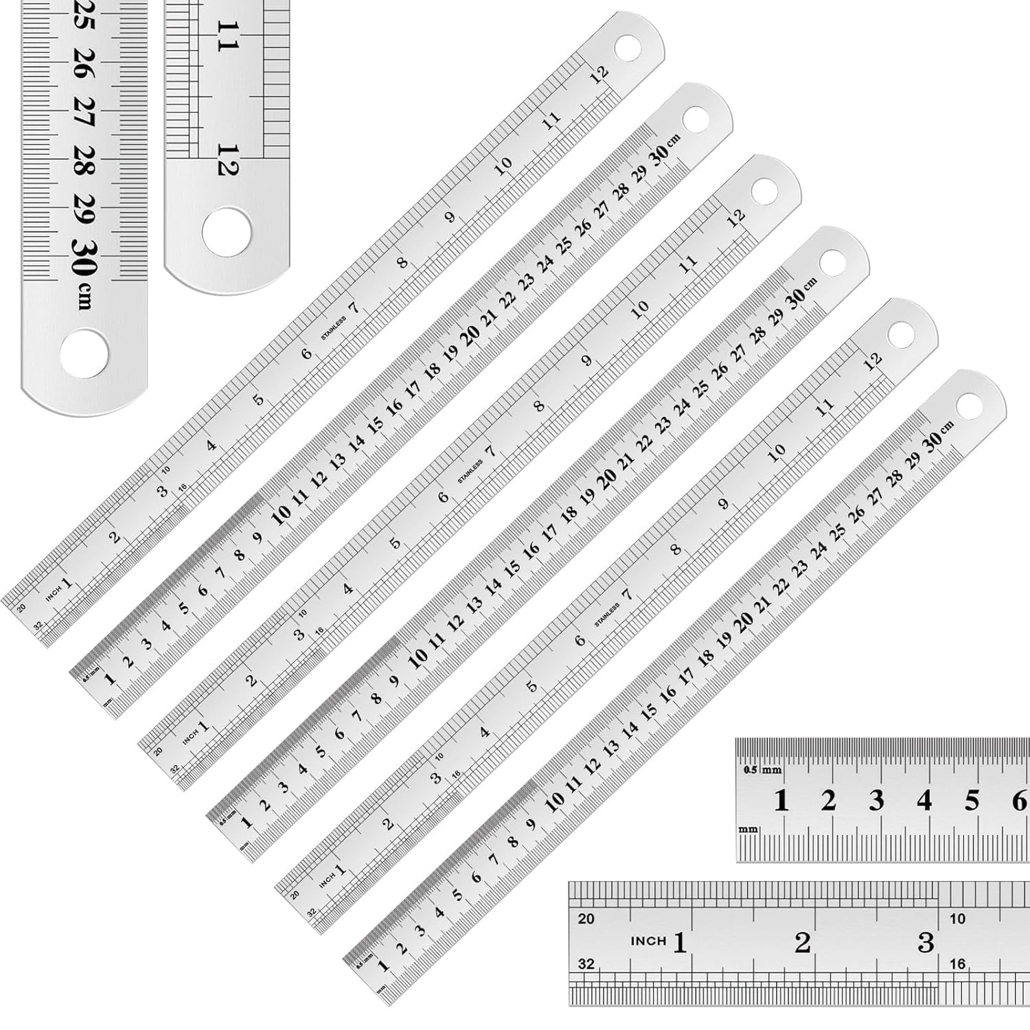 Metal Ruler Construction 6 Pack 12 inch Stainless Steel Rulers, Metal Rulers Imperial & Metric ...