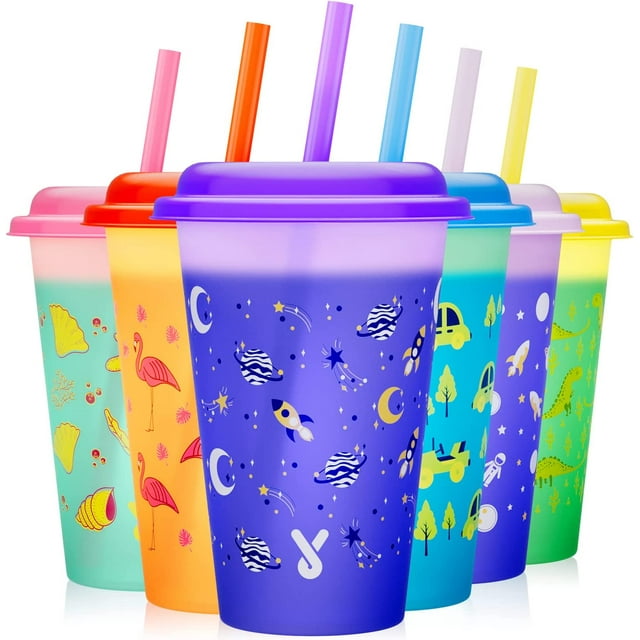 6 Pack 12 oz Color Changing Cups with Lids and Straws Kids' Party