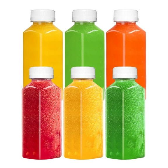 6 Pack 12 oz Plastic Juice Bottles, Reusable Juice Containers with White Tamper Proof Lids, Clear Juice Containers for Juicing, Smoothie and Homemade Beverages