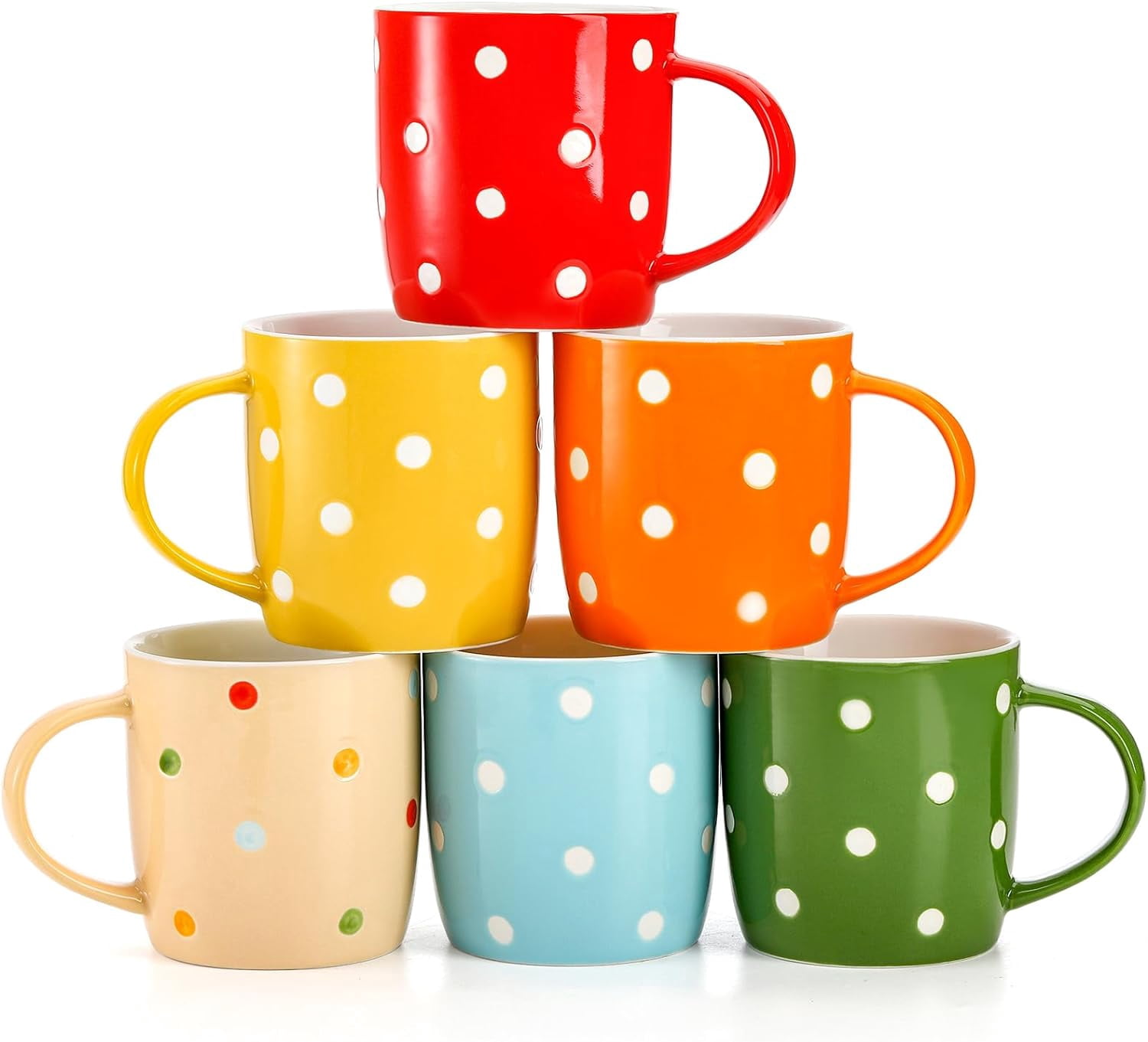 6 Pack 12 oz Polka Dot Coffee Mug, Colorful Ceramic Mug Set for Gift ...