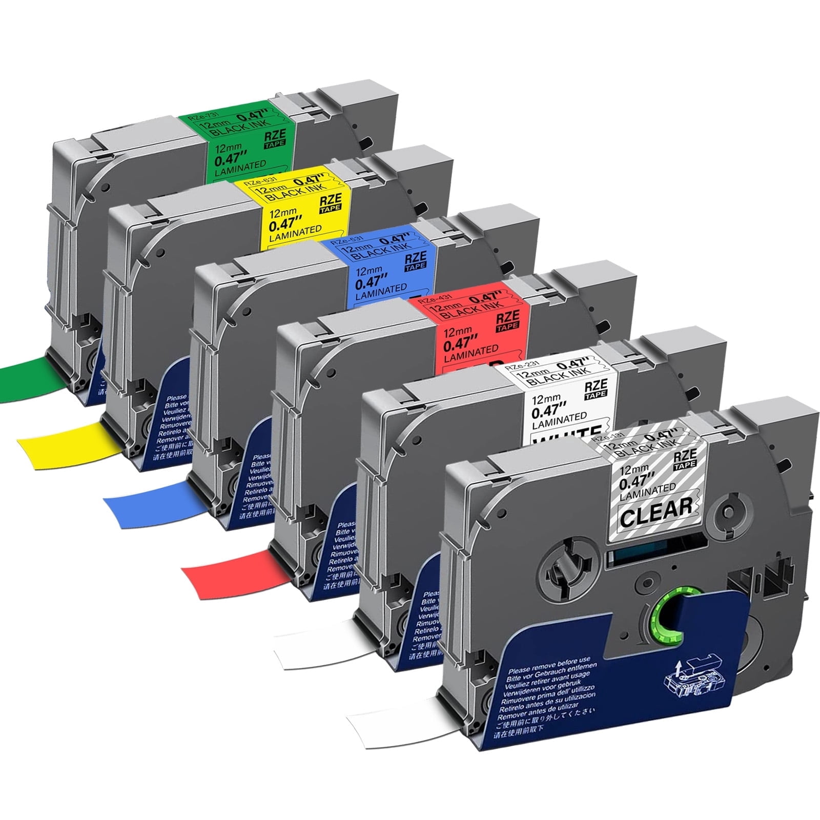 TZe-131 231 431 531 631 731  6-Pack 12mm 0.47 Laminated Compatible Replacement for P Touch Label Maker Tape TZe 131 231 