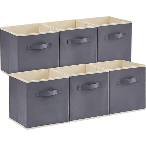 6Pack 13Inch Storage Cubes, 36L Fabric Organizer Bins for Closet and Shelves, Gray