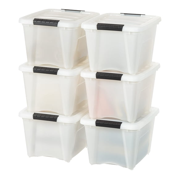 6‑Pack 13 Quart Pearl Opaque Plastic Storage Bins with Secure Lids, Nestable Stackable Organizer Totes for Shoes, Photos, Documents & Household Small Essentials