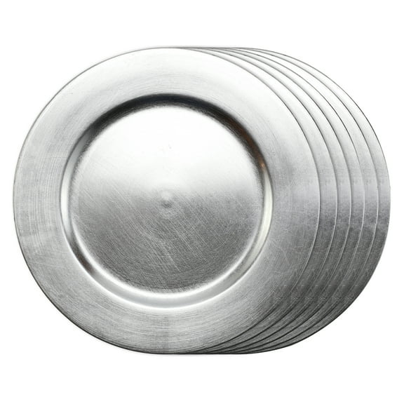 6 Pack 13” Silver Round Charger Plate by Celebrate It - Table Setting for Weddings - Birthdays - Engagement Parties - and Holidays