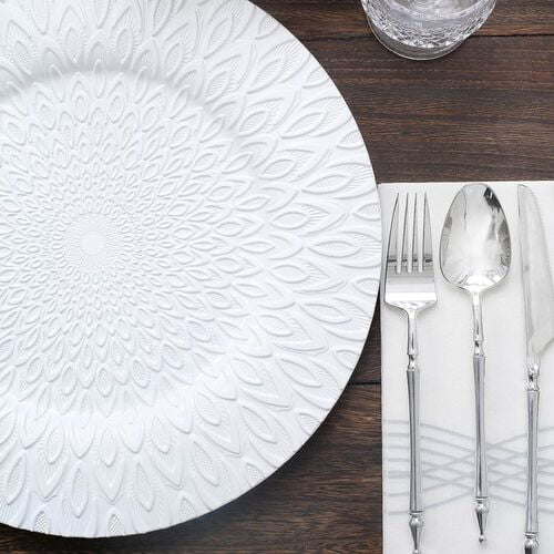 6 Pack | 13" White Embossed Peacock Design Disposable Charger Plates ...