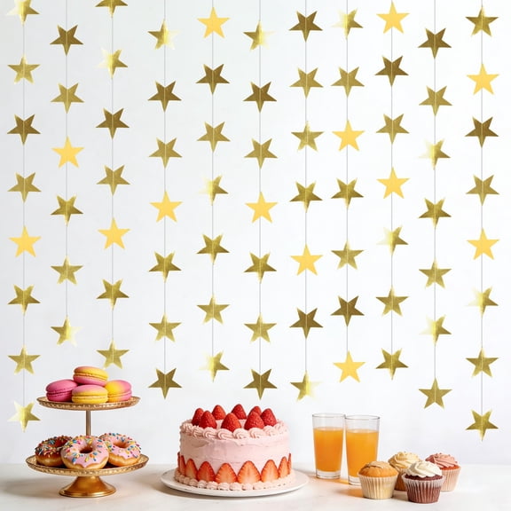 6 Pack 13ft Gold Star Garland Banner Double Side Twinkle Streamers Hanging String Star Banner for Wall Wedding Party Home Garden Birthday Decor