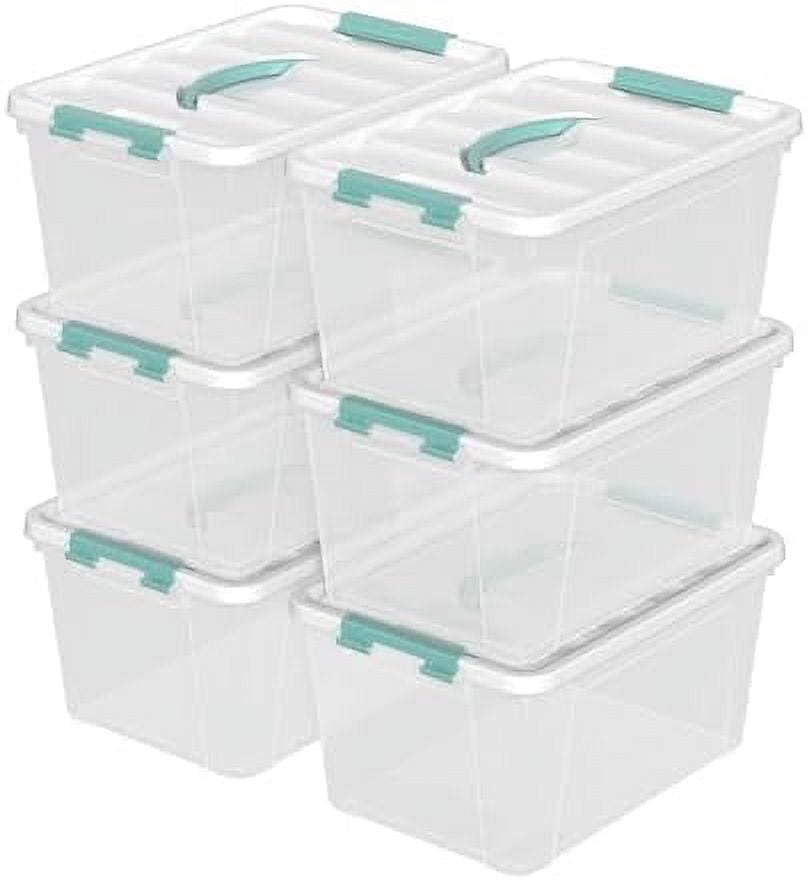 6 Pack 14 Quart Stackable Plastic Storage Bins with Lids and Latching ...