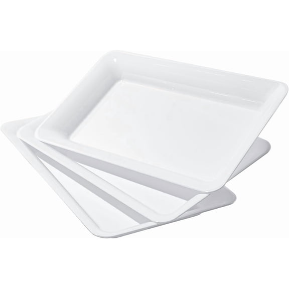6-Pack 14" x 9" White Large Plastic Serving Trays, Reusable Serving Platters for Dessert, Fruit, Snacks, Cookies, Heavy Duty Food Serving Tray for Kitchen, Party