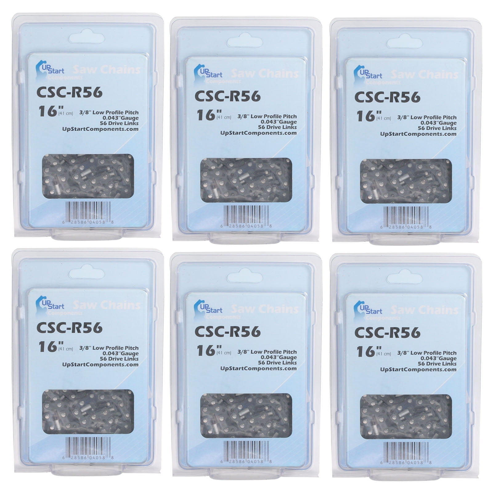 6-Pack 16-Inch Chainsaw Chain Replacement for EGO CS1604 56V Lithium-Ion - (16", 3/8", .043", 56 DL)