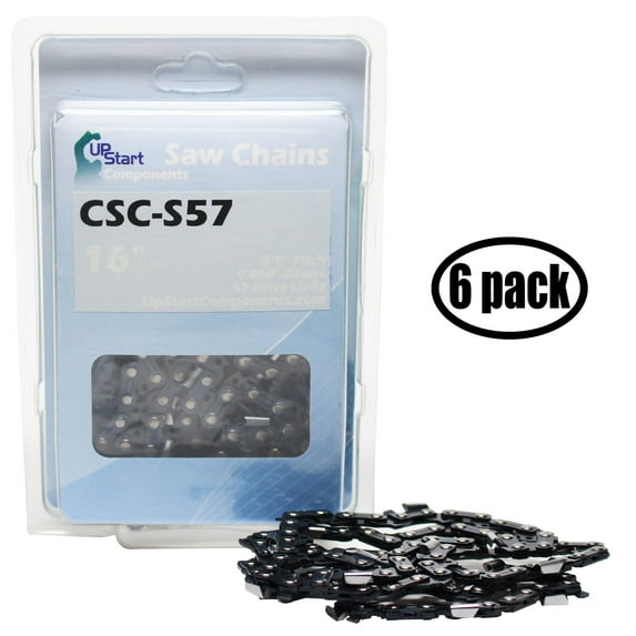 6-Pack 16" Semi Chisel Saw Chain for ECHO CS-346 Chainsaws - (16 inch, 3/8" Low Profile Pitch, 0.050" Gauge, 57 Drive Links, CSC-S57) - UpStart Components