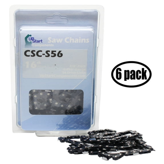 6-Pack 16" Semi Chisel Saw Chain for Echo CS-400 Chainsaws - (16 inch, 3/8" Low Profile Pitch, 0.050" Gauge, 56 Drive Links, CSC-S56) - UpStart Components