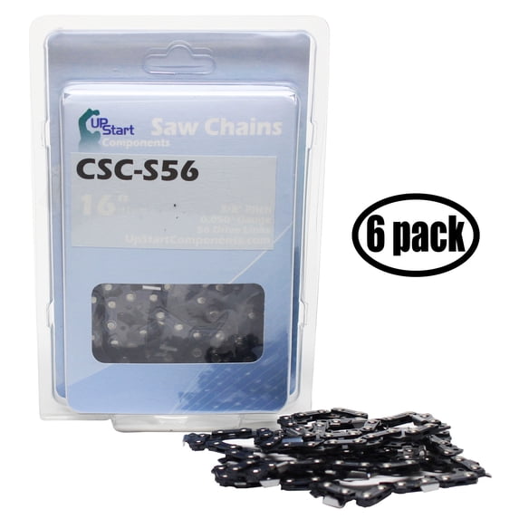 6-Pack 16" Semi Chisel Saw Chain for Homelite Electric Chainsaws - (16 inch, 3/8" Low Profile Pitch, 0.050" Gauge, 56 Drive Links, CSC-S56) - UpStart Components