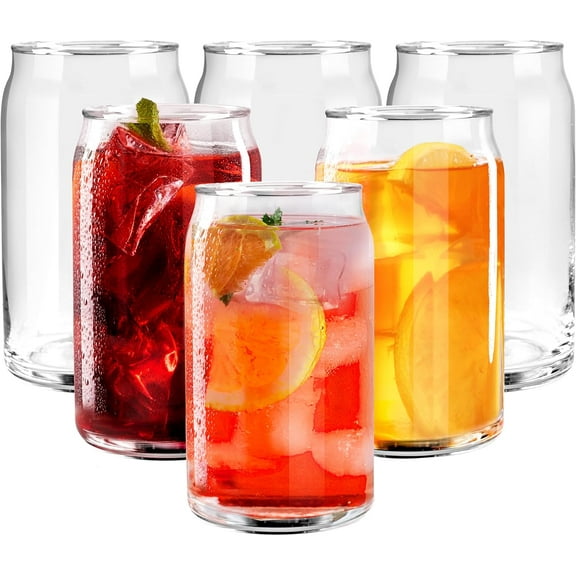 [6 Pack - 16 oz.] Glass Can Shaped Cups Beer & Coffee Tumbler Glasses, Cordial Glasses, Cocktail Glasses