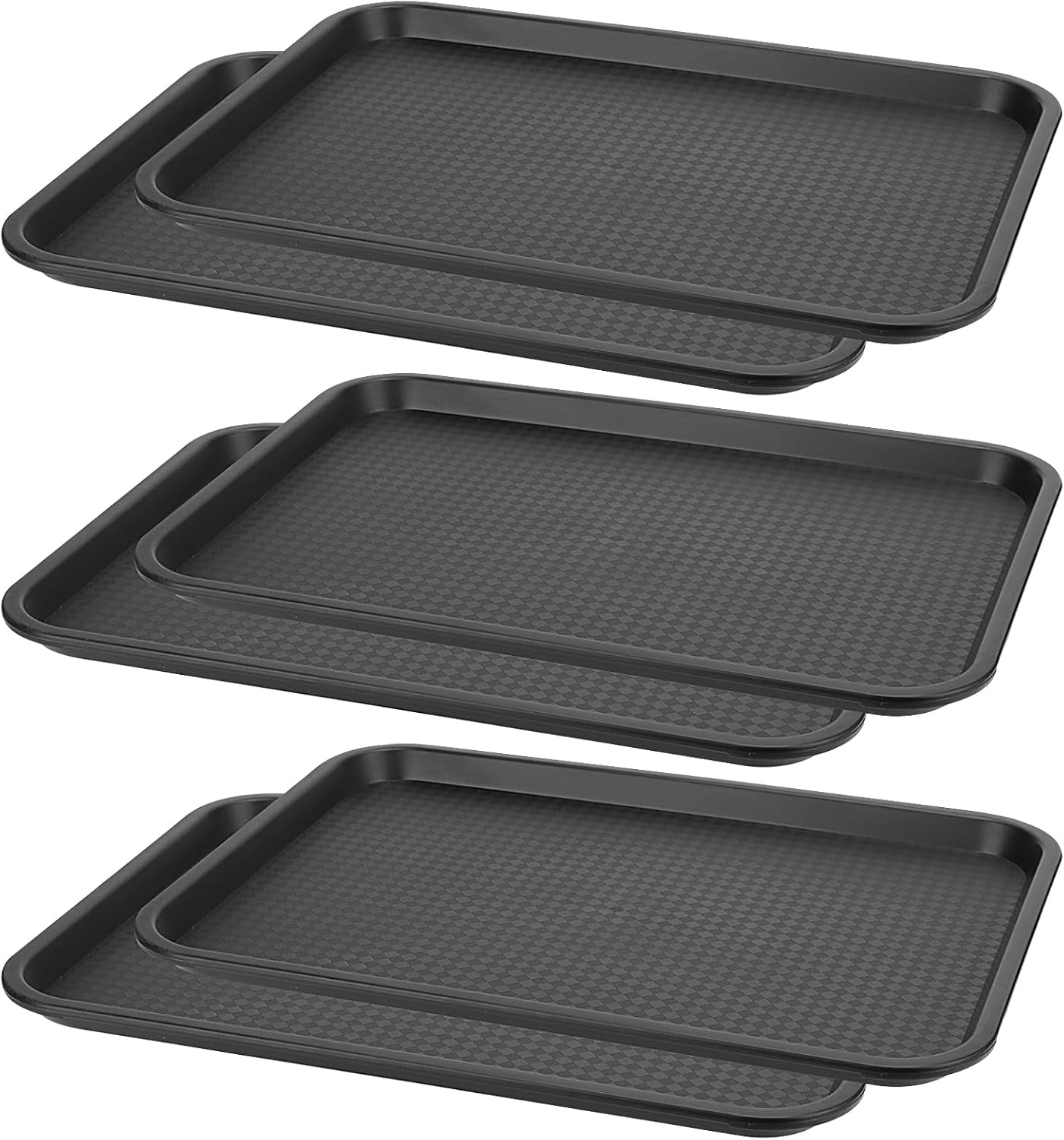 Rectanglets Snacks 6 Pack 16 x 12 Inch Black Plastic Fast Food Tray, Rectangle Food ...
