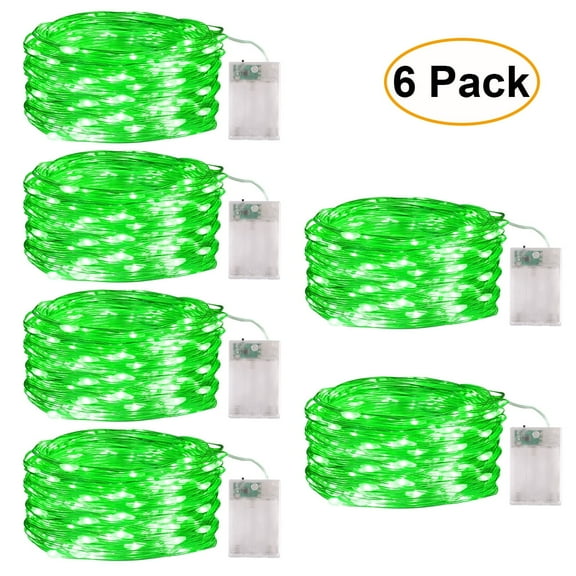 6 Pack 16ft 50LED Fairy Lights - Wedding Party Event Decorations, Battery Operated String Lights with Timer - Green