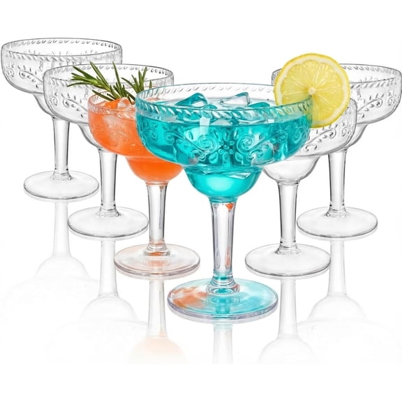 6 Pack 16oz Margarita Glasses, Clear Goblets, Unbreakable Cups, Party Drinking Glasses for Martini, , Gin, ,
