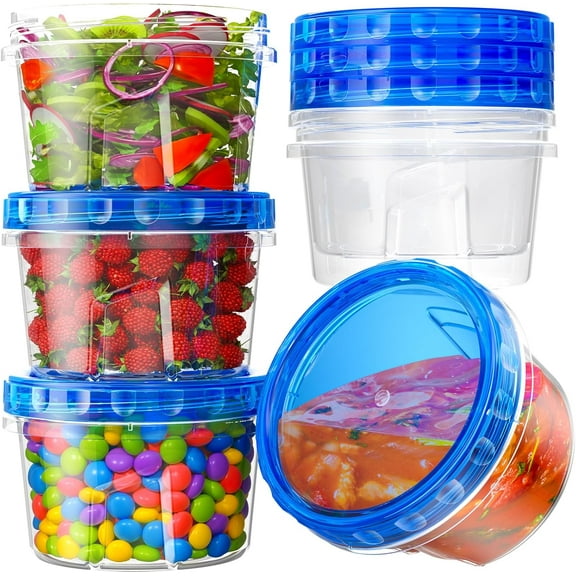17oz Freezer Storage Containers 6 pack, BPA Free Plastic Food Containers with Airtight Lids, Reusable Microwave Dishwasher Safe Soup Oats Stew Containers, Clear