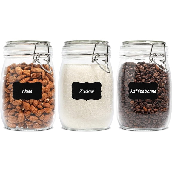 6-Pack 17oz Ribbed Glass Storage Jars with Airtight Clamp Lids, Decorative Wide Mouth Pint Canisters for Jam, Spices, Nuts, Coffee Beans, Snacks, Honey - Kitchen Pantry and Drawer Organization