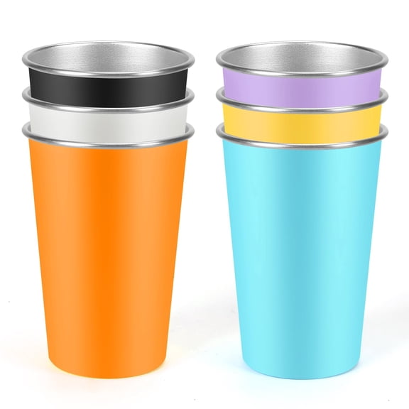 6 Pack 17oz Stackable Stainless Steel Pint Cups, Assorted Color Reusable Metal Drinking Glasses for Camping Picnic Travel