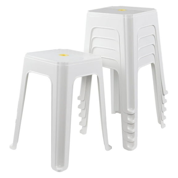6 Pack 18.7 Inch White Plastic Stackable Stools with Square Seat, Plastic Stack Nesting Stools for Home, School Classroom, Office