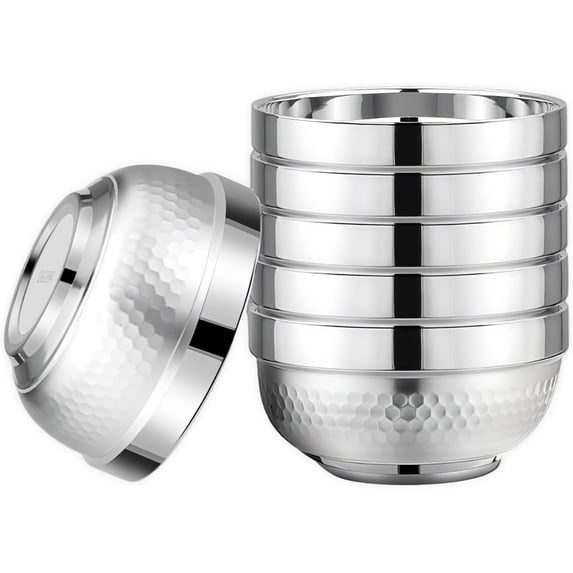 6 Pack 18/8 Stainless Steel Bowls, 17 Oz Soup Bowl Double-walled Insulated Bowls, 5 Inch Snack Cereal Bowl for Rice, Fruit, Salad Ice cream, Dishwasher Safe