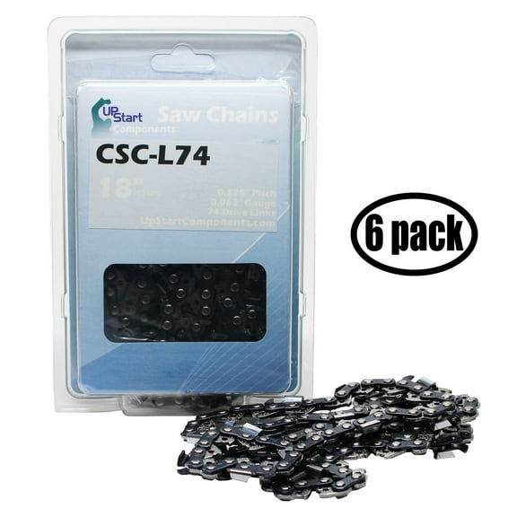 6-Pack 18" Semi Chisel Saw Chain for Oregon L74 Chainsaws - (18 inch, 0.325" Pitch, 0.063" Gauge, 74 Drive Links, CSC-L74)