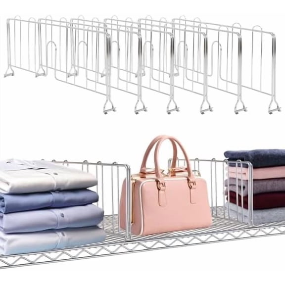 6 Pack 18" W x 8" H Wire Shelf Dividers for Wire Shelves, No Tool Chrome Plated Steel Closet Shelf Divider for Shelving Organization in Kitchen Pantry Bathroom Office and Closet Storage