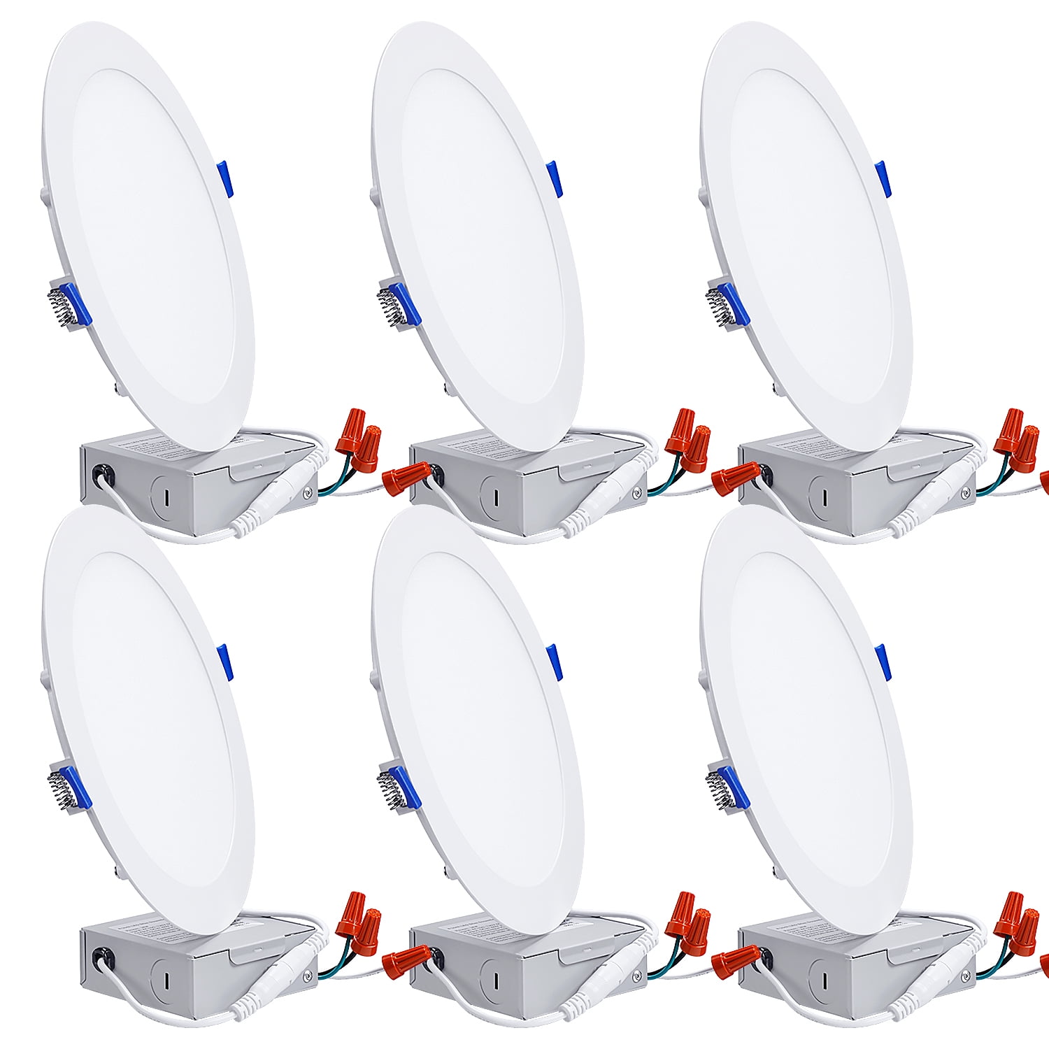 6 Pack 18W 8 Inch Ultra-Thin Recessed Ceiling Light with J-Box, 3000K Warm White, 120W Eqv. Dimmable IC-rated Downlight