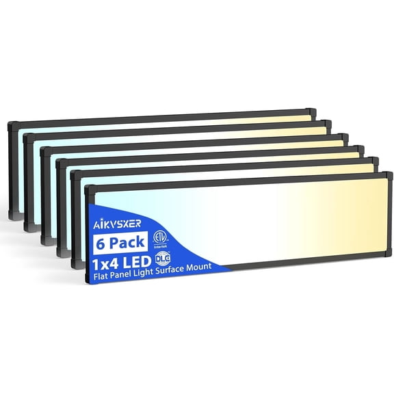 6 Pack 1x4 LED Flat Panel Light  5500LM Ultra-Bright, Dimmable 30-50W, 3000K-6500K Adjustable, 0-10V Dimming, Slim Surface Mount Ceiling Light for Office, Home, Garage