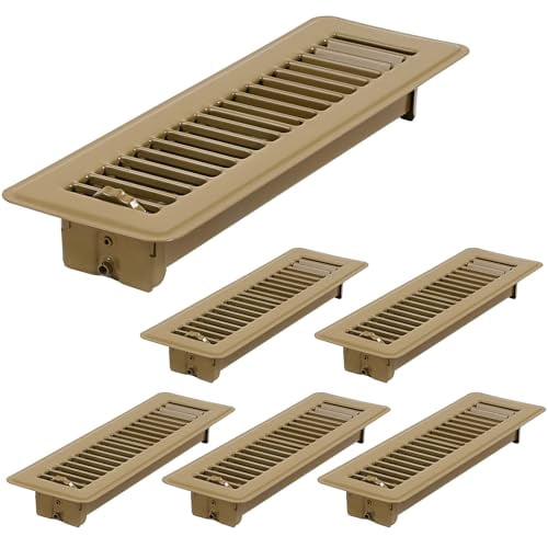 6 Pack 2" x 10" Floor Register - Heavy Duty Steel Walkable Floor Vent Covers - Easy Adjust Air Supply Lever, Vent Covers for Home Floor (Brown, 2x10 Inches)