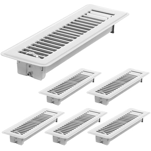 6 Pack 2" x 10" Floor Register - Heavy Duty Steel Walkable Floor Vent Covers, Easy Adjust Air Supply Lever - Vent Covers for Home Floor (White, 2x10 Inches)