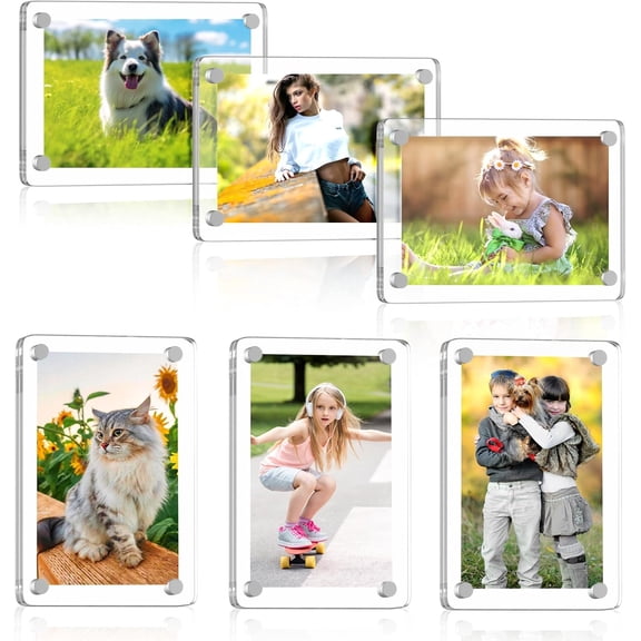 6 Pack 2.36x3.54 Inch Magnetic Picture Frame Double Sided Clear Acrylic Mini Fridge Photo Holder