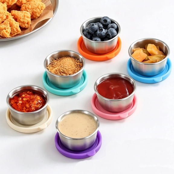 6 Pack 2.37 Oz Salad Dressing Containers To Go, Stainless Steel Small Condiment Containers with Lids, Reusable Leakproof Sauce Container Cups for Lunch Bento Box Picnic & Travel