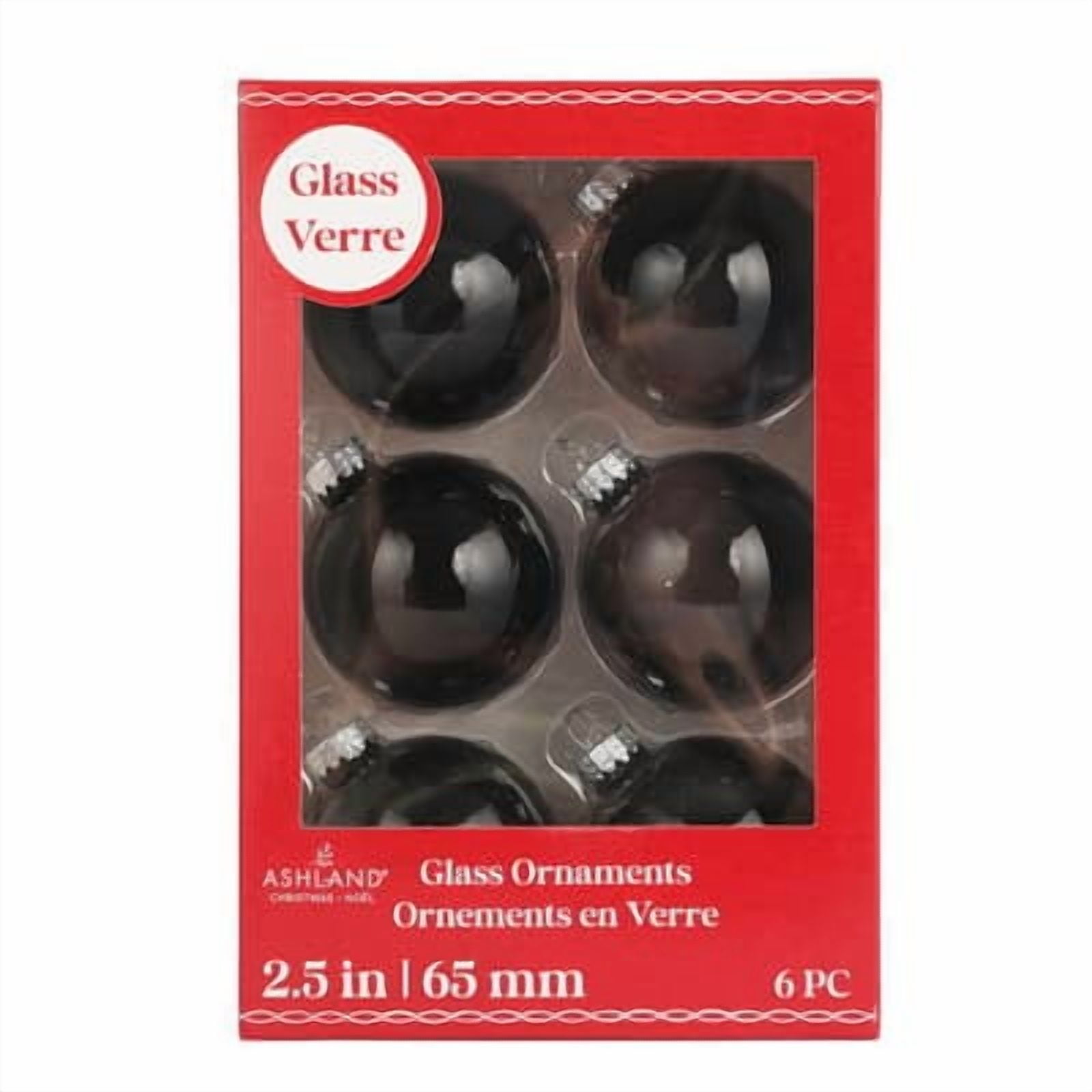 6 Pack 2.5" Black Shiny Glass Ball Ornaments by Ashland - Holiday and Christmas Ornaments