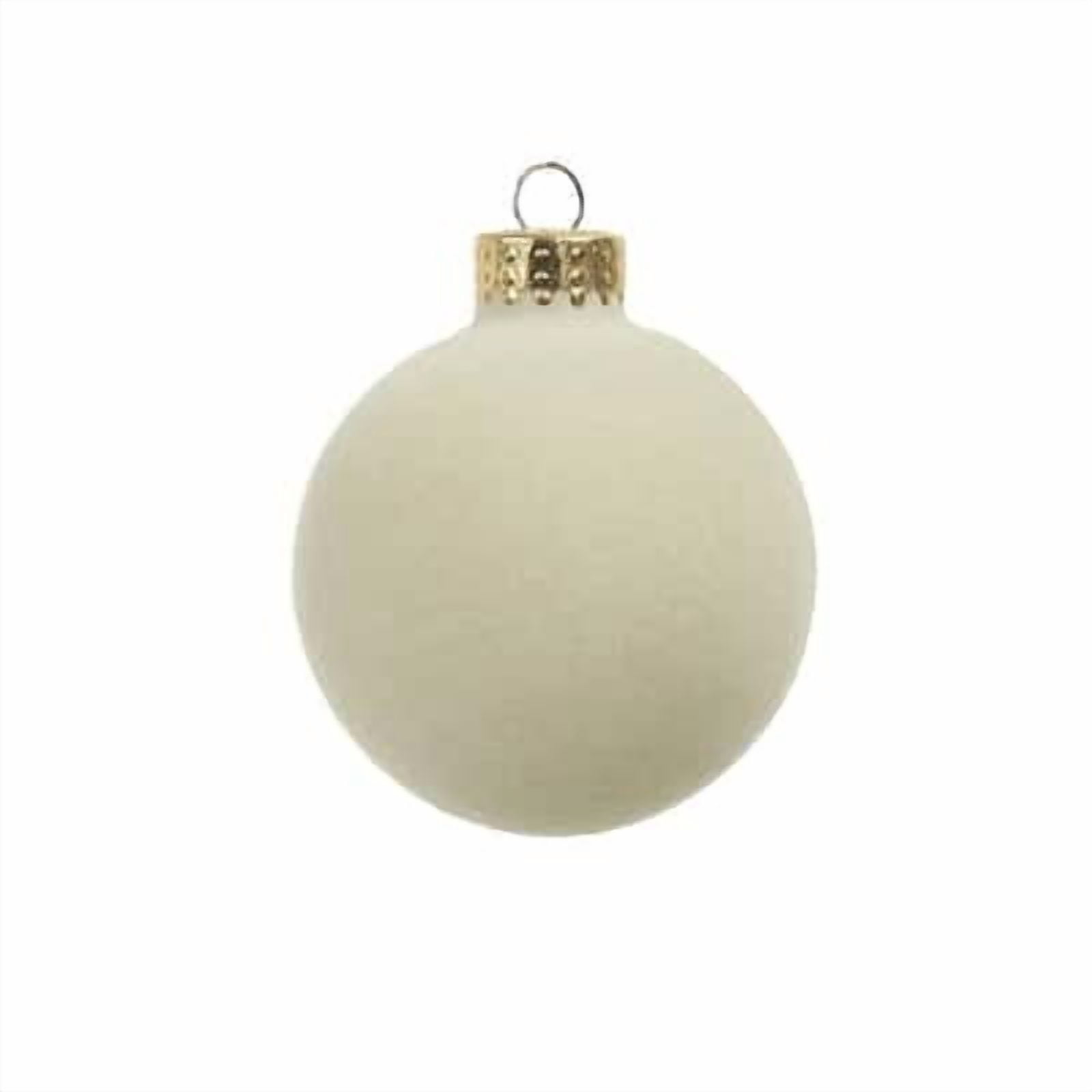 6 Pack 2.5" Cream Flocked Glass Ball Ornaments by Ashland - Holiday and Christmas Ornaments
